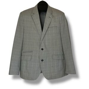 Horst Blazer Mens Lightweight Cotton Grey White Plaid Sport Coat Mens Size 44 R